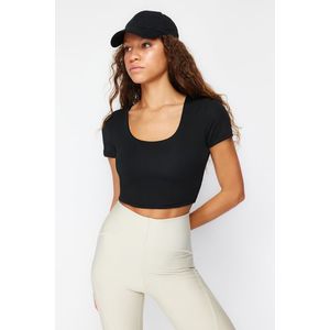 Trendyol Black 2-Layer Crop Knitted Sports Top/Blouse with Pad Inside Sports Bra obraz
