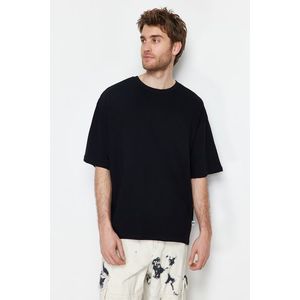 Trendyol Black Oversize Textured 100% Cotton T-Shirt obraz