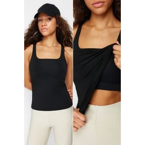Trendyol Black Compression 2 Layer Padded Sports Bra Square Neck Knitted Sports Top/Blouse obraz
