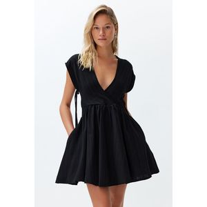 Trendyol Black Mini Woven Cut Out/Window Linen-blend Beach Dress obraz