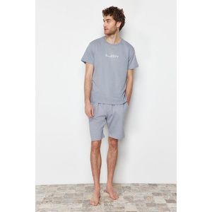 Trendyol Gray Printed Regular Fit Knitted Shorts Pajamas Set obraz