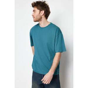 Trendyol Emerald Green Oversize/Wide-Fit Basic 100% Cotton T-Shirt obraz