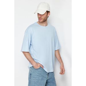 Trendyol Light Blue Oversize/Wide-Fit Basic 100% Cotton T-Shirt obraz