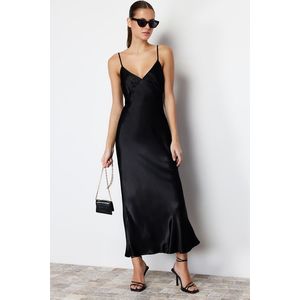 Trendyol Black Straight Cut Satin Strappy Maxi Woven Dress obraz