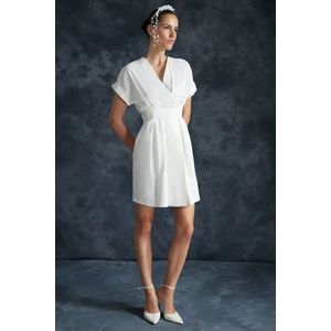 Trendyol White Double Breasted Collar A-line Mini Woven Dress with Waist Opening obraz
