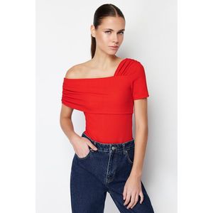 Trendyol Red Asymmetrical Collar Fitted Knitted Bodysuit obraz
