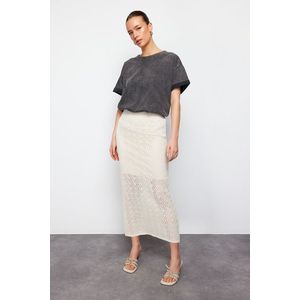 Trendyol Stone Midi Lined Openwork/Perforated Knitwear Skirt obraz