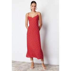 Trendyol Red Polka Dot A-Cut Back Tie Detailed Midi Woven Dress obraz