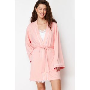 Trendyol Salmon Belted Knitted Dressing Gown with Piping Detail obraz