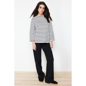 Trendyol Ecru Regular Single Jersey Cotton Lycra Striped Knitted Tunic obraz