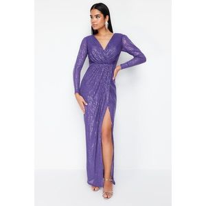 Trendyol Purple Sequined Long Woven Stylish Evening Dress obraz
