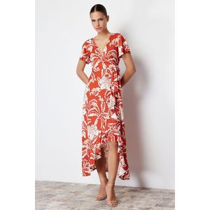 Trendyol Tile Printed Wrapped Belted Midi Stretchy Knitted Midi Dress obraz