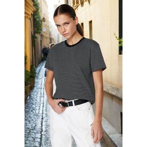 Trendyol Black Striped Premium Basic Regular/Normal Fit Crew Neck Knitted T-Shirt obraz
