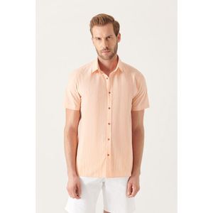 Avva Men's Orange Wrinkled Short Sleeve Shirt obraz