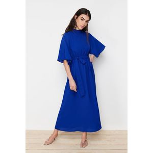 Trendyol Saxe Blue Belted Half Sleeve Woven Dress obraz
