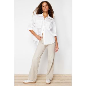 Trendyol Ecru Oversize Wide Fit Woven Shirt with Double Front Pocket Detail obraz