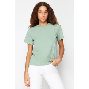 Trendyol Mint 100% Cotton Crew Neck Ribbed Short Sleeve Regular Knitted T-Shirt obraz