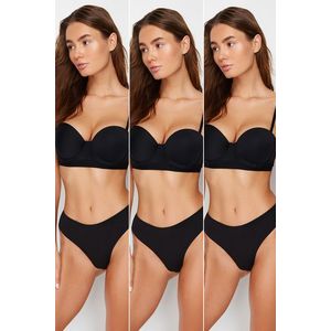 Trendyol Premium Black 3-Pack Waist Adhesive Detail Non-Trace Laser Cut Thong Knitted Briefs obraz