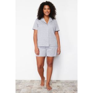 Trendyol Curve Gray Shirt Collar Short Knitted Pajamas Set obraz