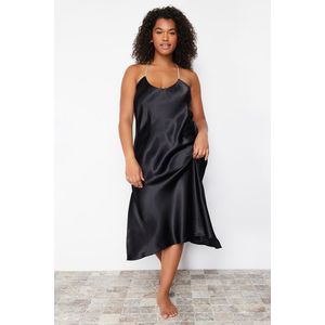 Trendyol Curve Black Strap Satin Woven Nightgown obraz