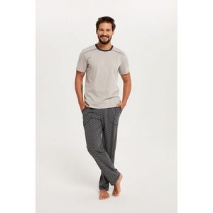Pánské pyžamo Abel, krátký rukáv, dlouhé nohavice - béžová/potisk obraz