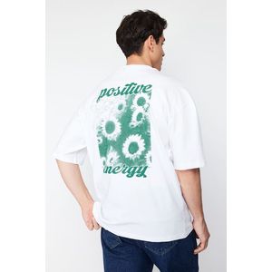 Trendyol White Oversize/Wide Cut Crew Neck Floral Printed 100% Cotton T-Shirt obraz