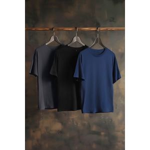 Trendyol Black-Navy Blue-Anthracite Regular/Normal Cut 3-Pack Basic T-Shirt obraz