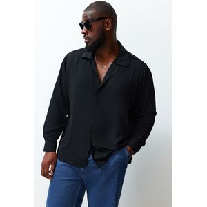 Trendyol Black Regular Fit Fit Wide Collar Summer Linen Look Plus Size Shirt obraz