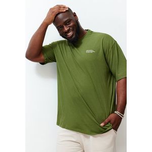 Trendyol Plus Size Khaki Oversize/Široký Střih 100% Bavlna Pohodlné Minimalistické Potisknuté Tričko obraz