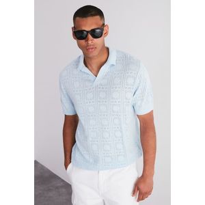 Trendyol Light Blue Regular Fit Openwork Knitwear Polo Neck T-Shirt obraz