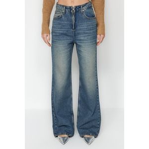 Trendyol Blue Pale Effect Vintage Zipper Detail High Waist Wide Leg Jeans obraz