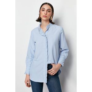 Trendyol Blue Striped Paw and Collar Ruffle Detail Woven Shirt obraz