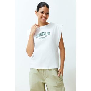 Trendyol White 100% Cotton Premium Printed Regular/Regular Fit Crew Neck Knitted T-Shirt obraz