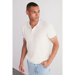 Trendyol Ecru Regular Fit Stripe Detailed Textured Knitwear Polo Neck T-Shirt obraz