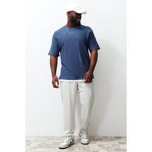 Trendyol Plus Size Indigo Relaxed/Comfortable Fit 100% Cotton Textured T-Shirt obraz