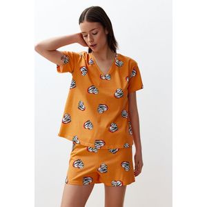 Trendyol Orange 100% Cotton Heart Knitted Pajamas Set obraz