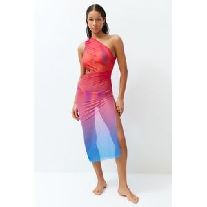 Trendyol Gradient Pattern Fitted Maxi Knitted Cut Out/Window Mesh One-Shoulder Beach Dress obraz