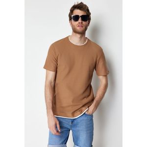 Trendyol Brown Regular/Normal Fit 100% Cotton Textured Basic T-Shirt obraz