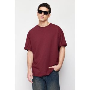 Trendyol Burgundy Oversize/Wide-Fit Basic 100% Cotton T-Shirt obraz
