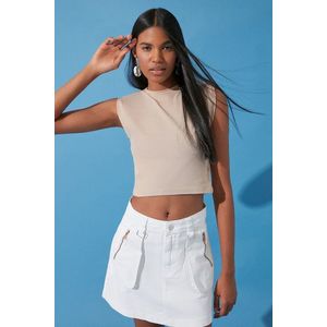 Trendyol Mink Waistband Fitted/Situated Crew Neck Crop Flexible Knitted Blouse obraz