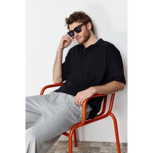 Trendyol Limited Edition Basic Black Oversize/Wide Fit Full Fabric Polo Neck T-Shirt obraz