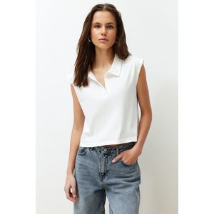 Trendyol Ecru 100% Cotton Polo Neck Regular/Normal Fit Knitted T-Shirt obraz