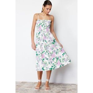 Trendyol Multicolored Floral Waist Opening Rubber Detailed Strappy Maxi Woven Dress obraz