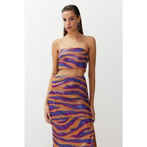 Trendyol Multi Color Patterned Crop Lined Glitter Sequin Sequin Bustier obraz
