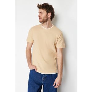 Trendyol Beige Regular/Normal Fit 100% Cotton Textured Basic T-Shirt obraz