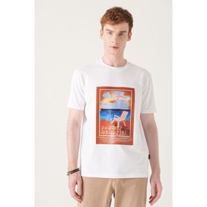 Avva Men's White Slogan Printed Cotton T-shirt obraz