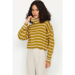 Trendyol Mustard Crop Striped Knitwear Sweater obraz