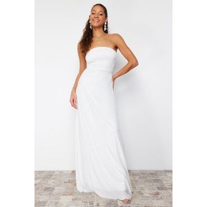 Trendyol Bridal White A-Line Sequin Wedding/Wedding Long Evening Evening Dress obraz
