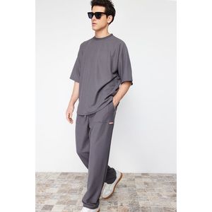 Trendyol Anthracite Oversize / Wide Cut Textured Wide Leg Sweatpants with Label obraz