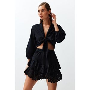 Trendyol Black Mini Woven Ruffled 100% Cotton Skirt obraz